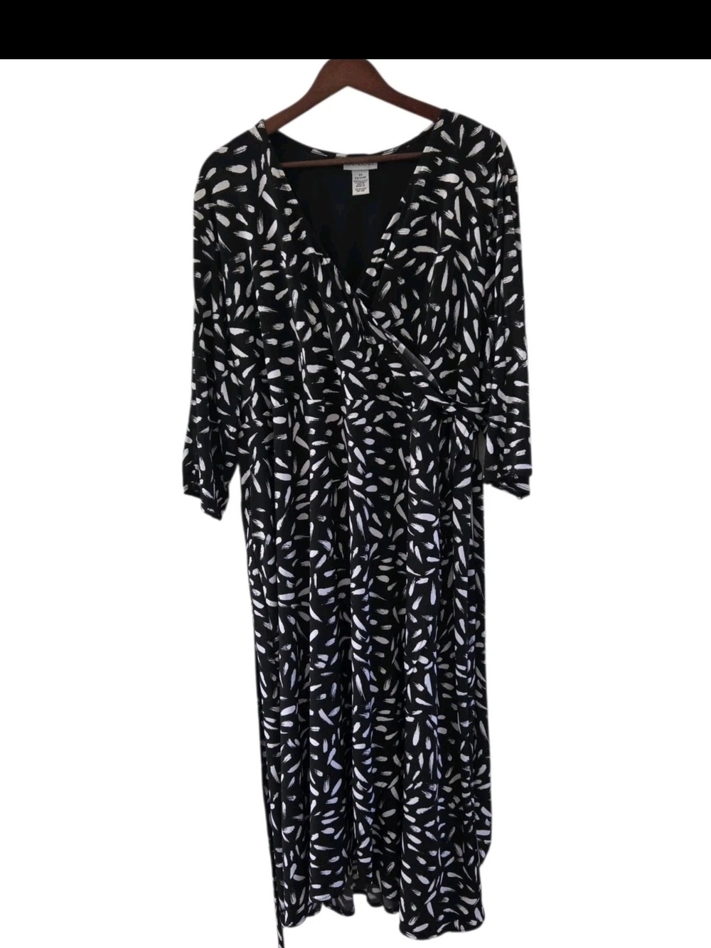 Catherines Black White Printed Wrap Dress Stretch Womens Size 2X